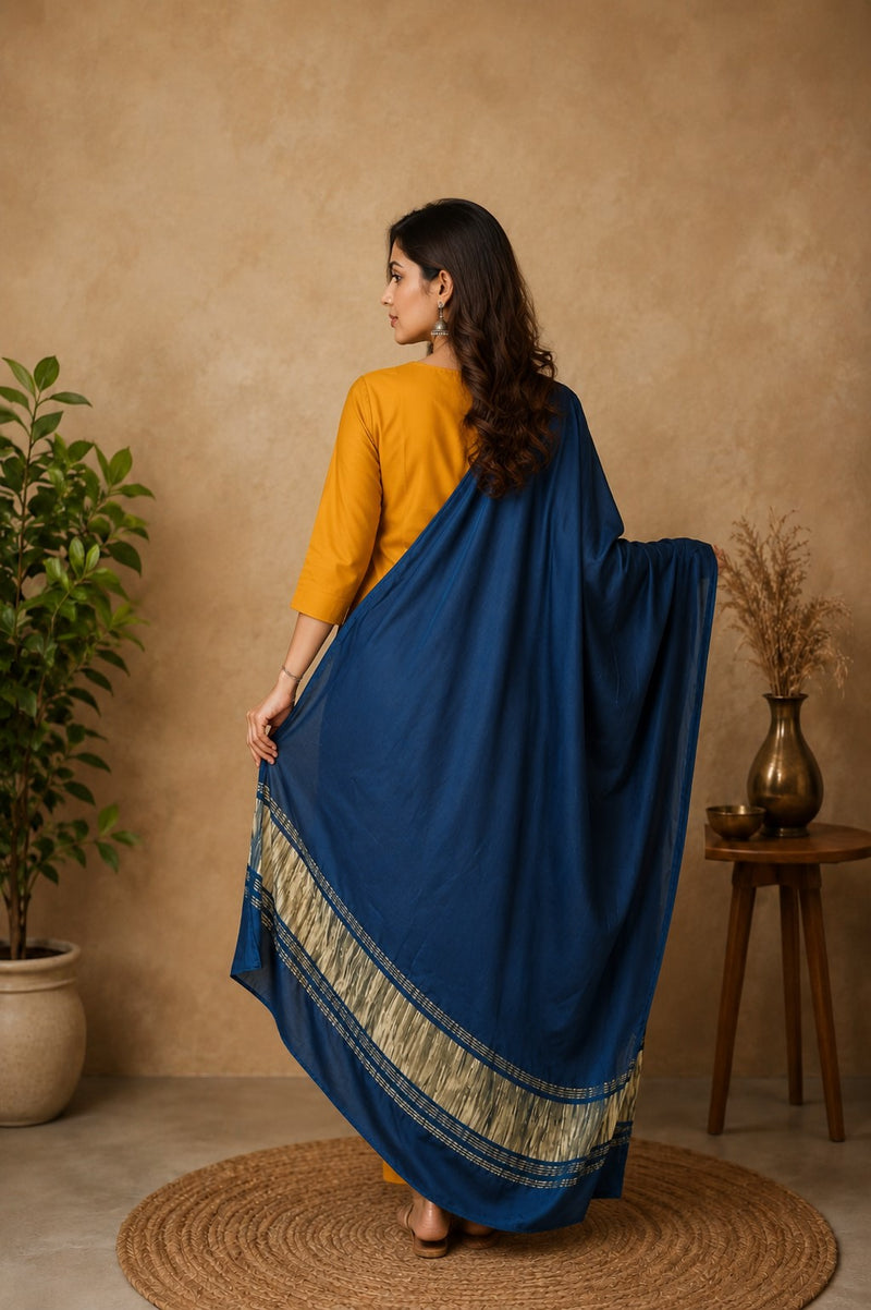 Desi Butik Women’s Navy Blue Gaji Silk Solid Dupatta DB2261
