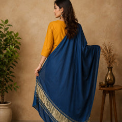 Desi Butik Women’s Navy Blue Gaji Silk Solid Dupatta DB2261