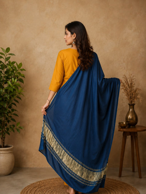 Desi Butik Women’s Navy Blue Gaji Silk Solid Dupatta DB2261