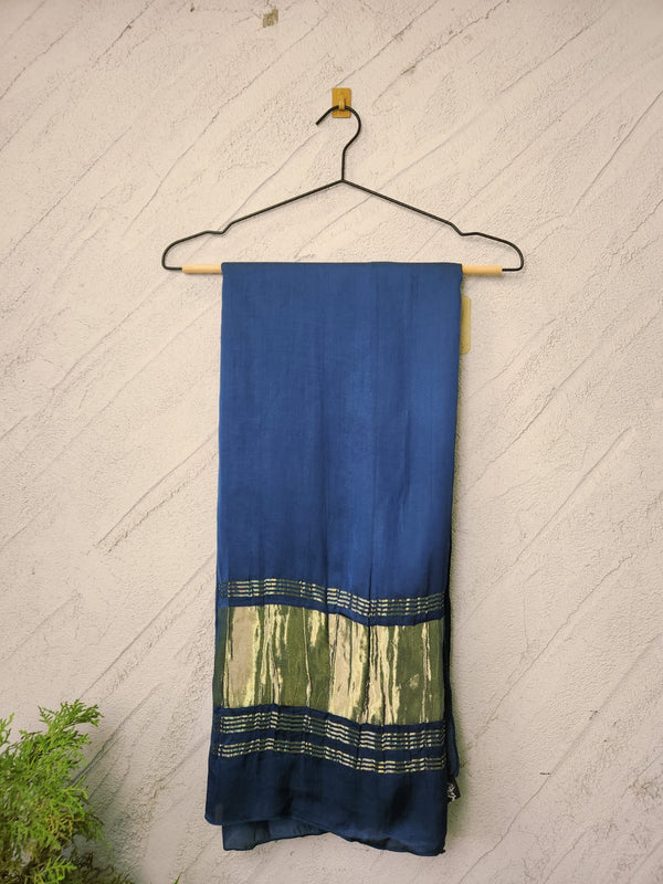 Desi Butik Women’s Navy Blue Gaji Silk Solid Dupatta DB2261