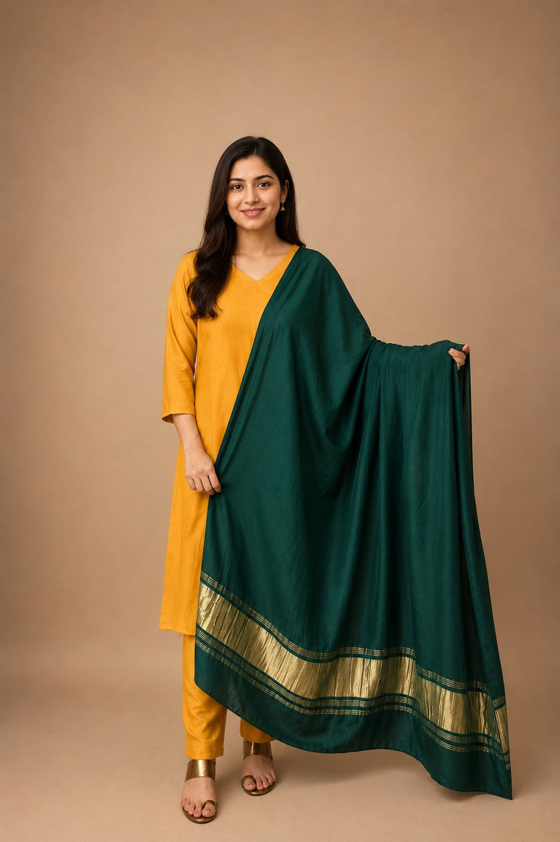 Desi Butik Women’s Bottle Green Gaji Silk Solid Dupatta DB2262