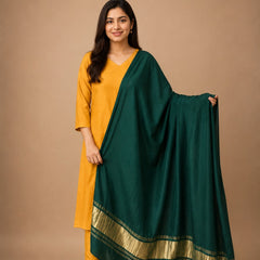 Desi Butik Women’s Bottle Green Gaji Silk Solid Dupatta DB2262