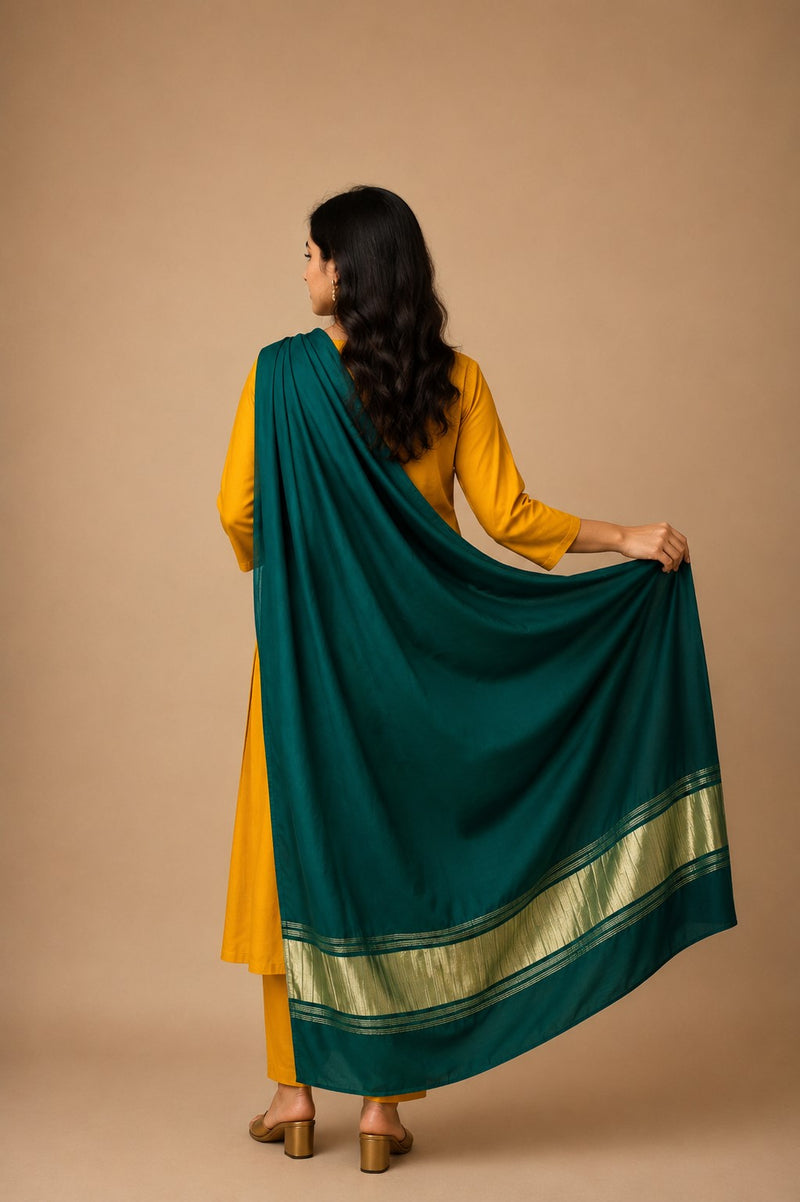 Desi Butik Women’s Bottle Green Gaji Silk Solid Dupatta DB2262