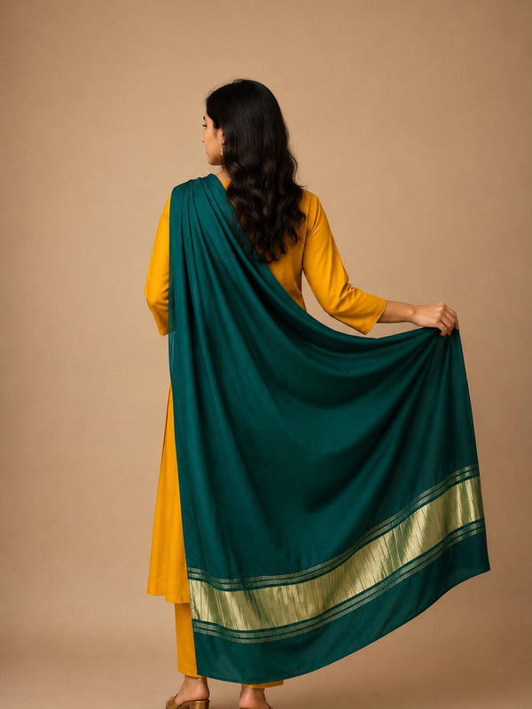 Desi Butik Women’s Bottle Green Gaji Silk Solid Dupatta DB2262