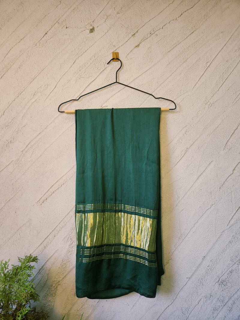 Desi Butik Women’s Bottle Green Gaji Silk Solid Dupatta DB2262