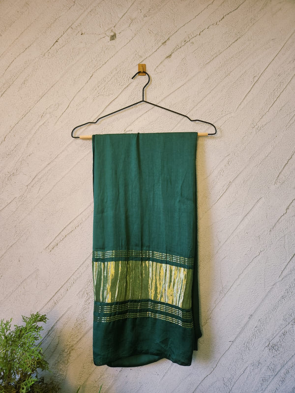 Desi Butik Women’s Bottle Green Gaji Silk Solid Dupatta DB2262