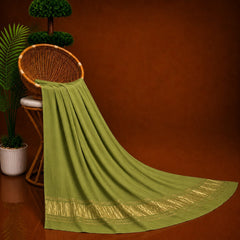 Desi Butik Women’s Olive Green Gaji Silk Solid Dupatta DB2263