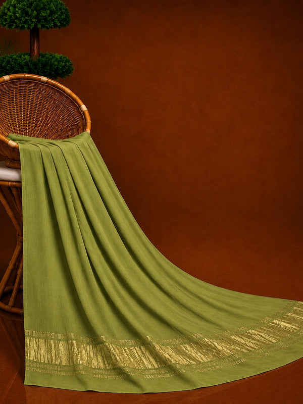 Desi Butik Women’s Olive Green Gaji Silk Solid Dupatta DB2263