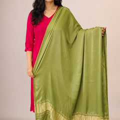 Desi Butik Women’s Olive Green Gaji Silk Solid Dupatta DB2263