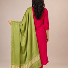 Desi Butik Women’s Olive Green Gaji Silk Solid Dupatta DB2263