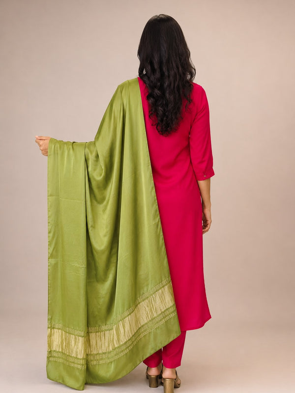 Desi Butik Women’s Olive Green Gaji Silk Solid Dupatta DB2263