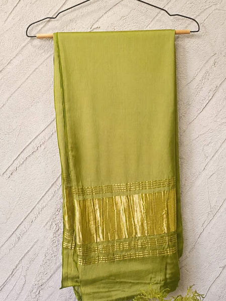 Desi Butik Women’s Olive Green Gaji Silk Solid Dupatta DB2263