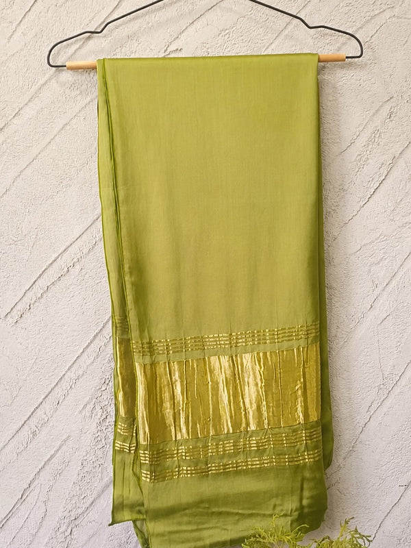 Desi Butik Women’s Olive Green Gaji Silk Solid Dupatta DB2263