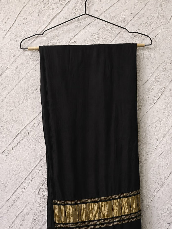 Desi Butik Women’s Black Gaji Silk Solid Dupatta DB2264