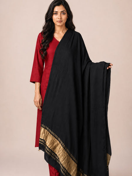 Desi Butik Women’s Black Gaji Silk Solid Dupatta DB2264
