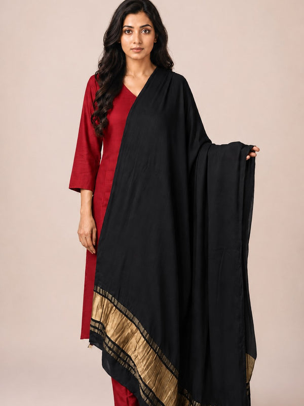 Desi Butik Women’s Black Gaji Silk Solid Dupatta DB2264
