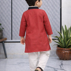 Boys  Printed Asymmetric Kurta Set with White Trouser