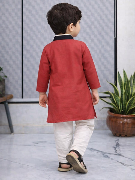 Boys  Printed Asymmetric Kurta Set with White Trouser