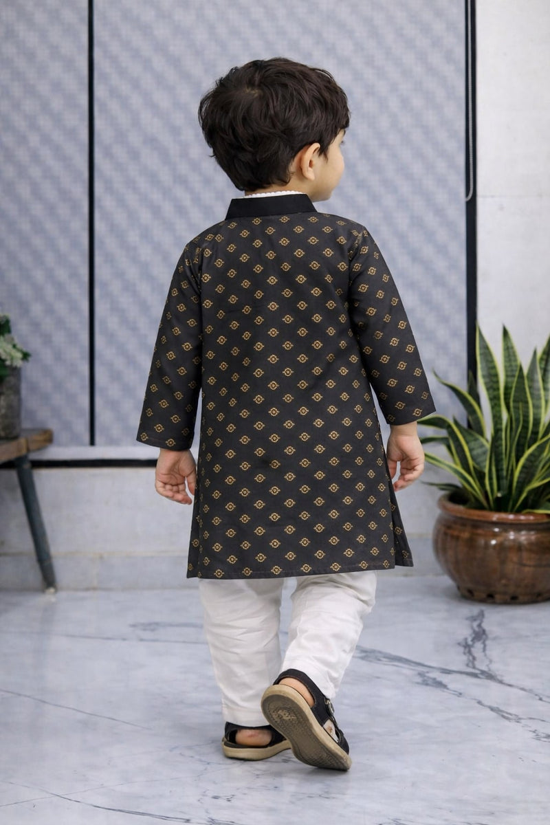 Boys Printed Pure Cotton Ethnic Kurta Set with Trousers