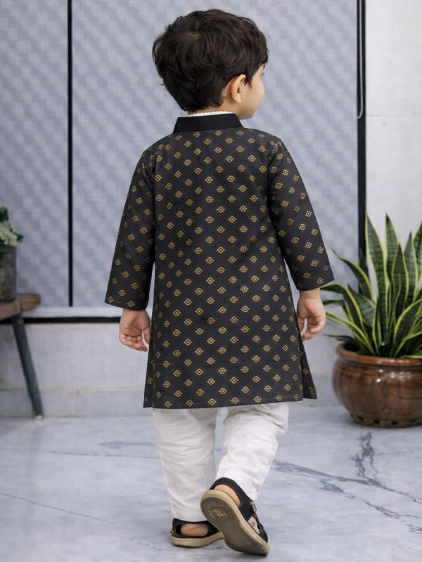 Boys Printed Pure Cotton Ethnic Kurta Set with Trousers
