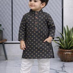 Boys Printed Pure Cotton Ethnic Kurta Set with Trousers