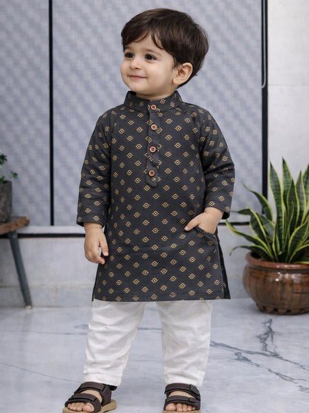 Boys Printed Pure Cotton Ethnic Kurta Set with Trousers