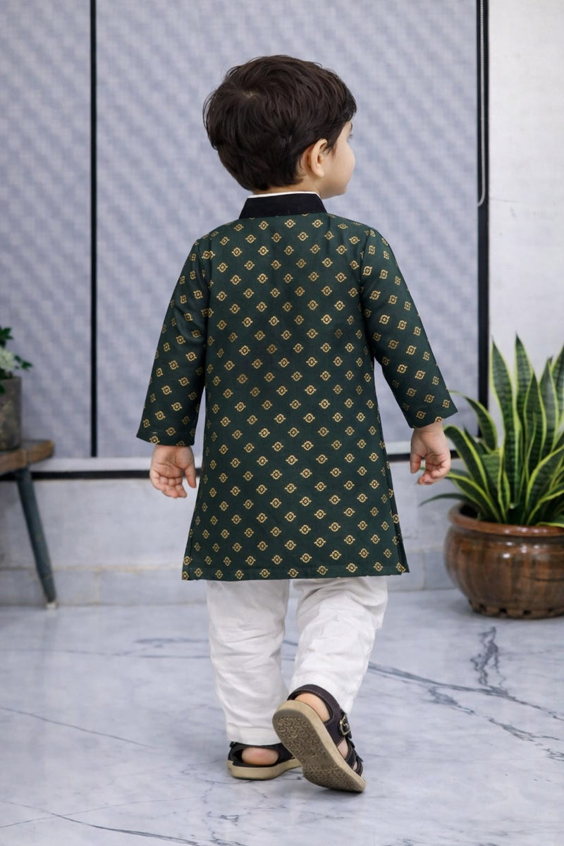 Boys  Printed Pure Cotton Ethnic Kurta Set with Trousers