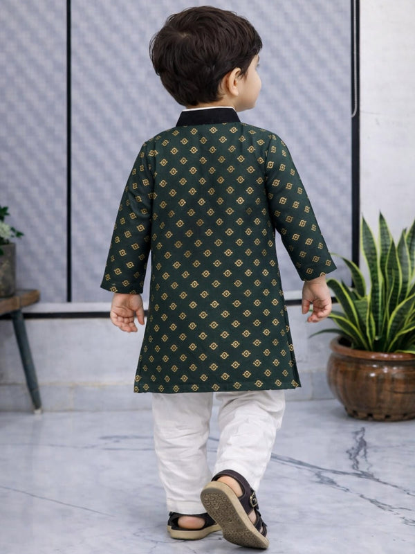 Boys  Printed Pure Cotton Ethnic Kurta Set with Trousers