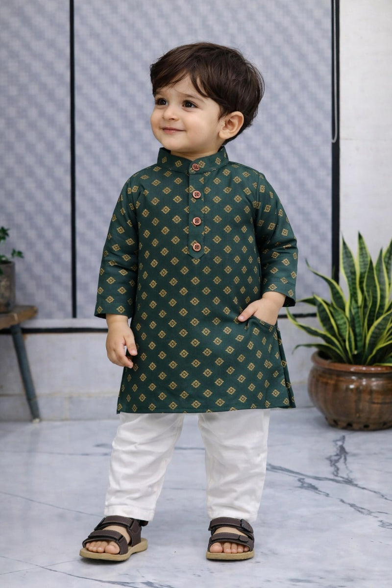Boys  Printed Pure Cotton Ethnic Kurta Set with Trousers