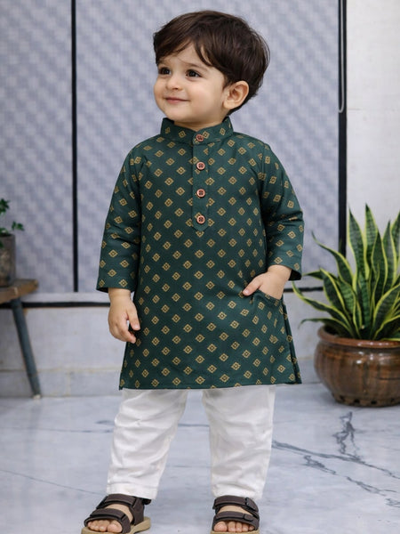 Boys  Printed Pure Cotton Ethnic Kurta Set with Trousers