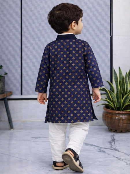 Boys Printed Pure Cotton Ethnic Kurta Set with Trousers