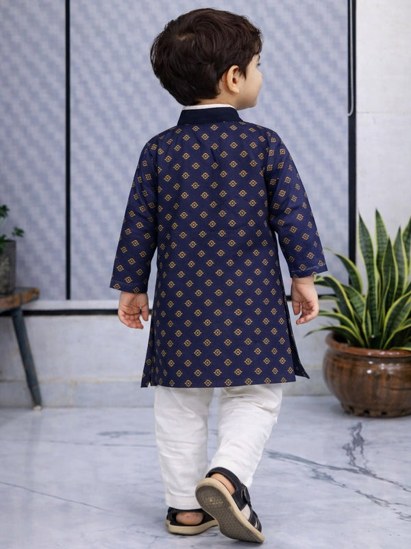 Boys Printed Pure Cotton Ethnic Kurta Set with Trousers