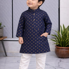 Boys Printed Pure Cotton Ethnic Kurta Set with Trousers