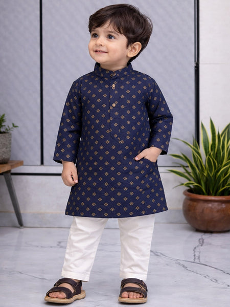 Boys Printed Pure Cotton Ethnic Kurta Set with Trousers
