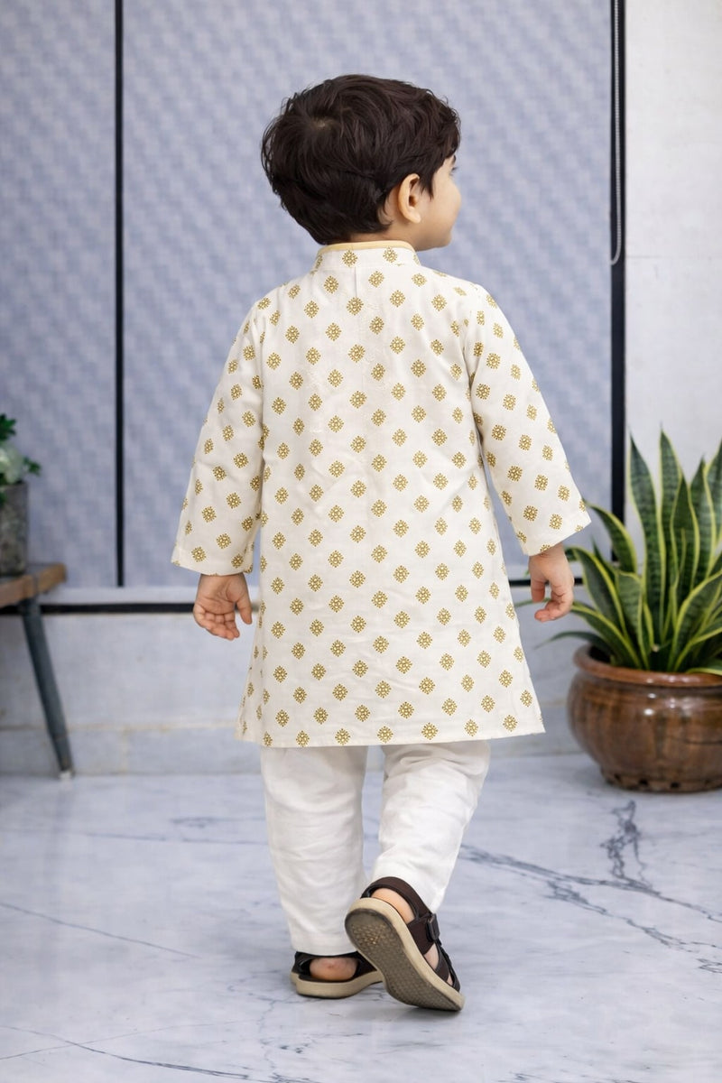 Boys Printed Pure Cotton Ethnic Kurta Set with Trousers