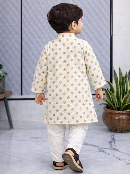 Boys Printed Pure Cotton Ethnic Kurta Set with Trousers