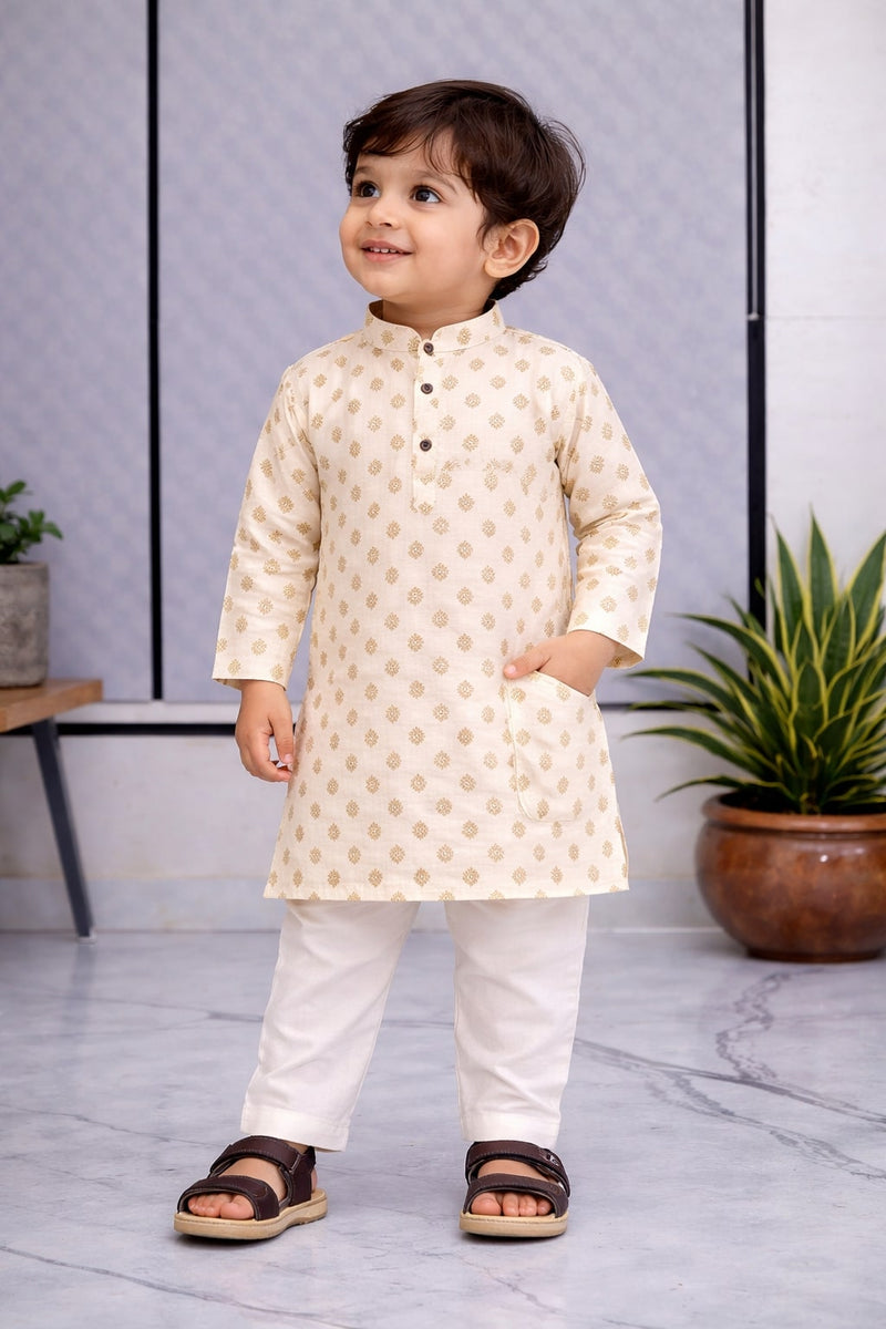 Boys Printed Pure Cotton Ethnic Kurta Set with Trousers