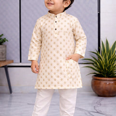 Boys Printed Pure Cotton Ethnic Kurta Set with Trousers