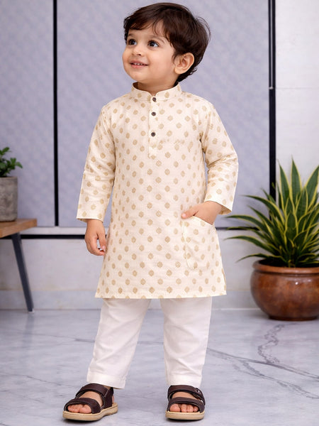Boys Printed Pure Cotton Ethnic Kurta Set with Trousers
