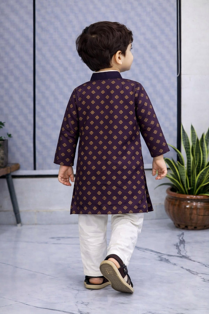 Boys Printed Pure Cotton Ethnic Kurta Set with Trousers