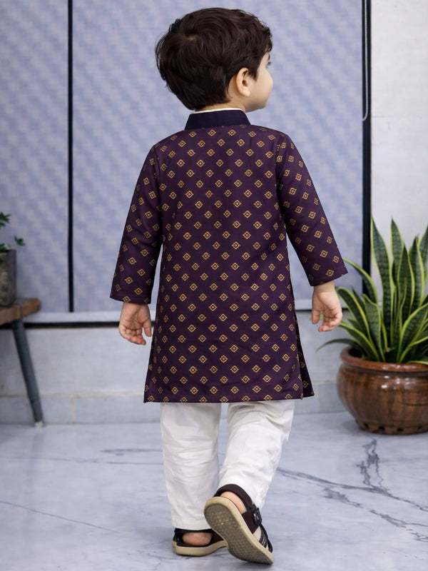 Boys Printed Pure Cotton Ethnic Kurta Set with Trousers
