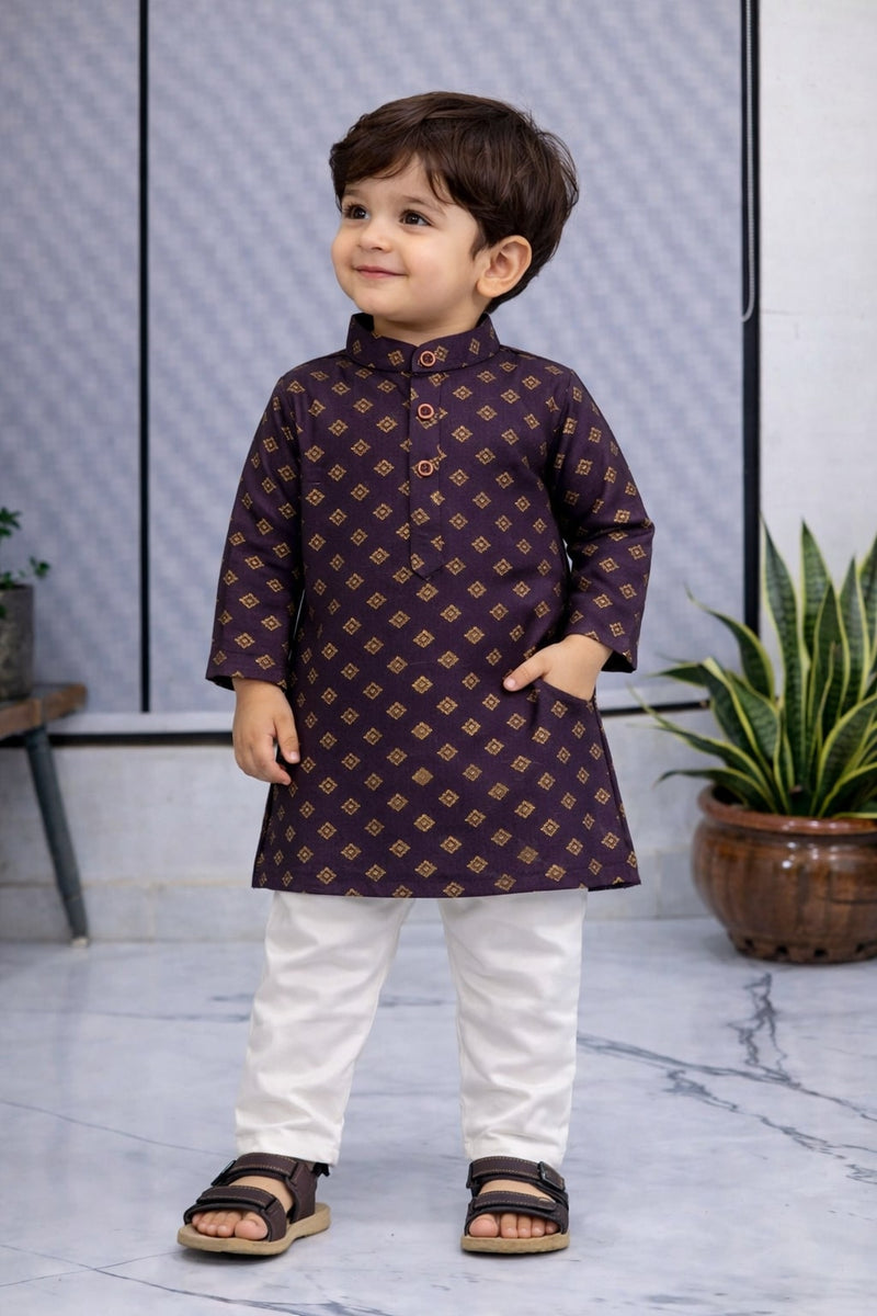 Boys Printed Pure Cotton Ethnic Kurta Set with Trousers
