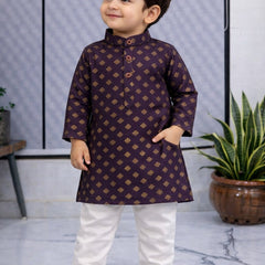 Boys Printed Pure Cotton Ethnic Kurta Set with Trousers