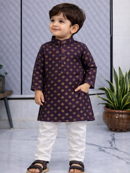 Boys Printed Pure Cotton Ethnic Kurta Set with Trousers