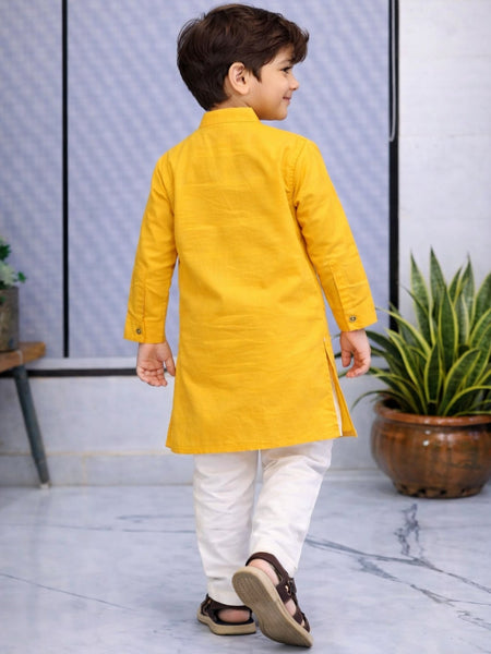 Boys  Solid Pure Cotton Ethnic Kurta Set with Trousers