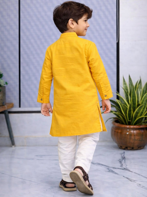 Boys  Solid Pure Cotton Ethnic Kurta Set with Trousers