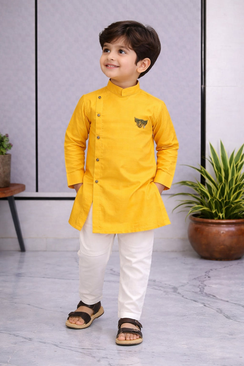 Boys  Solid Pure Cotton Ethnic Kurta Set with Trousers
