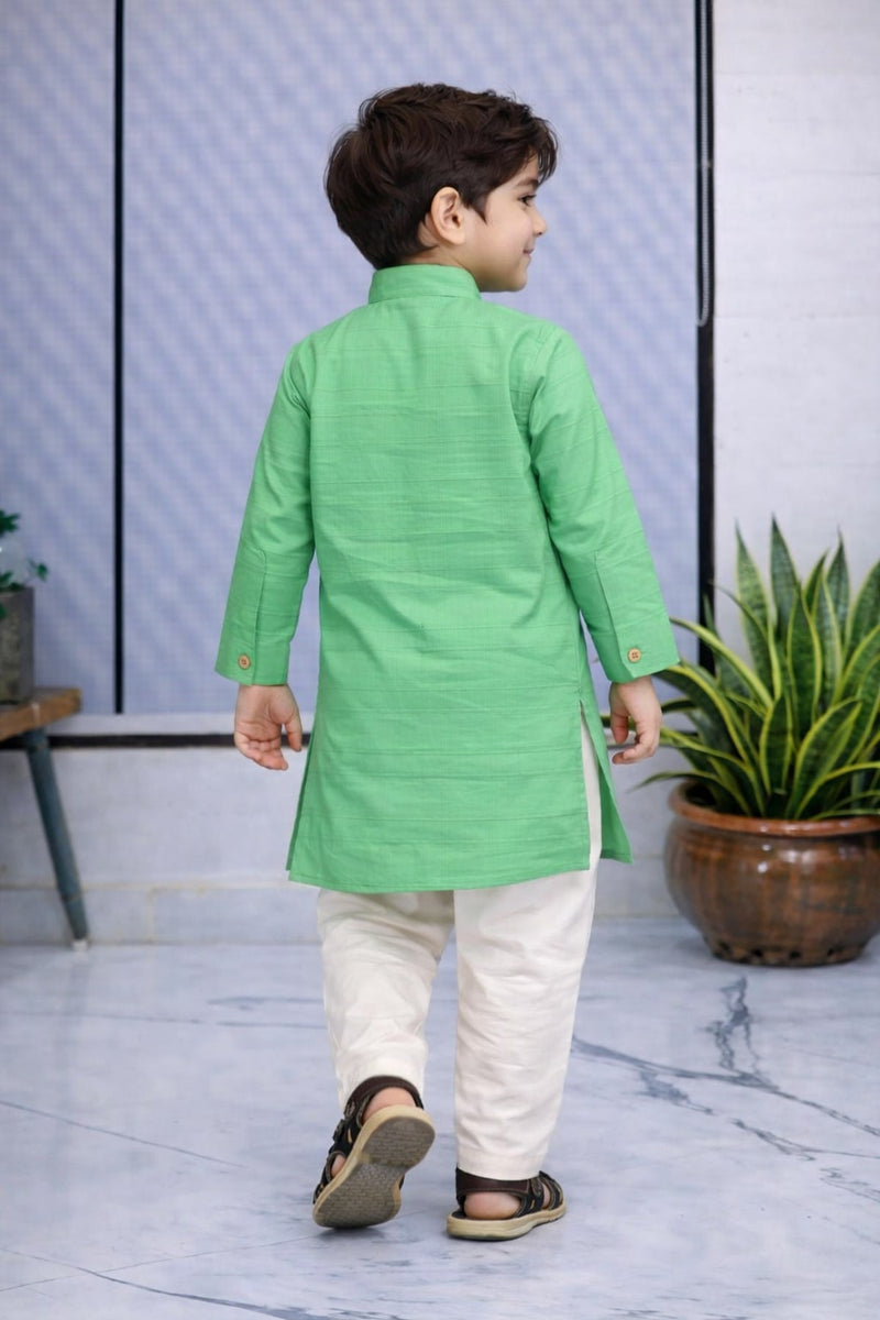 Boys Solid Pure Cotton Ethnic Kurta Set with Trousers