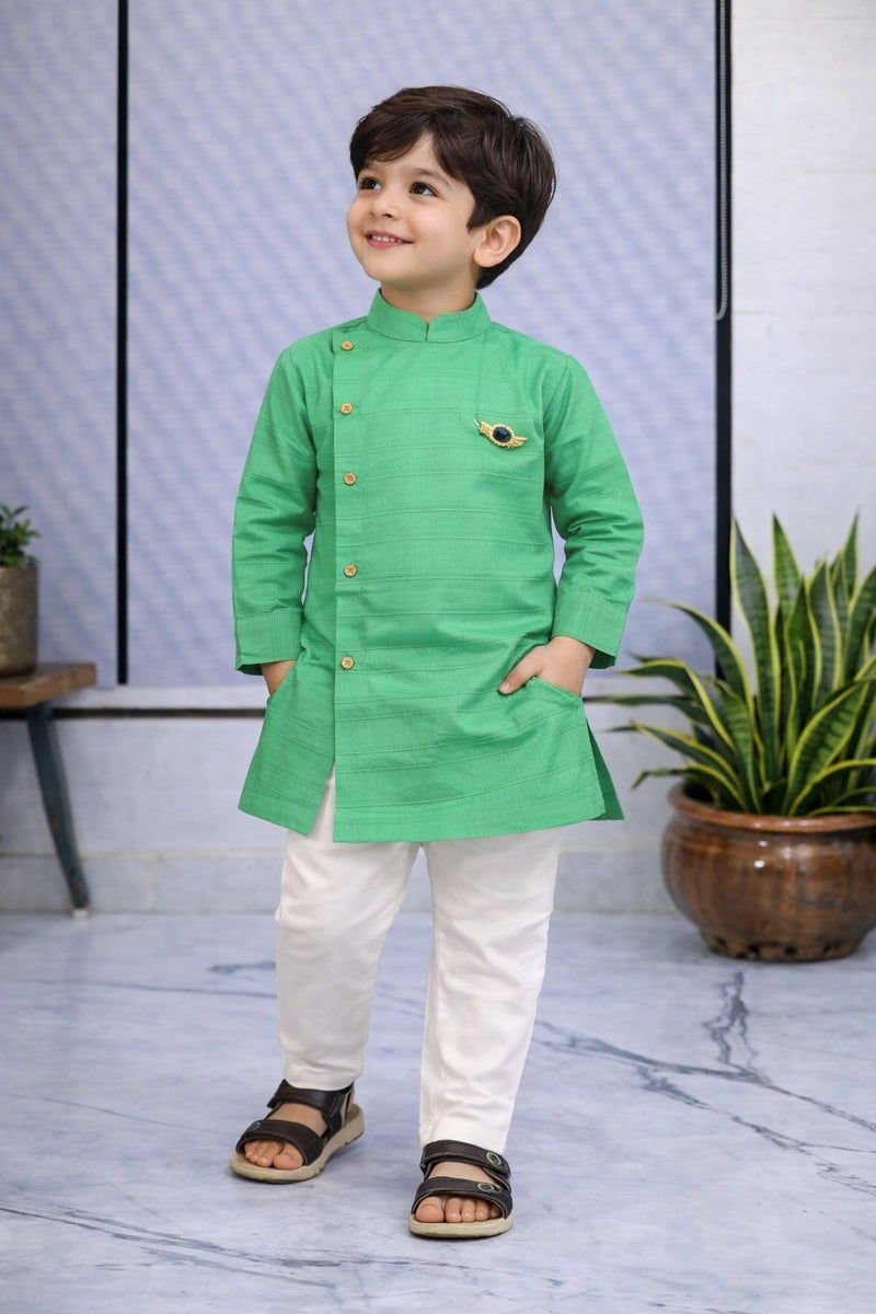 Boys Solid Pure Cotton Ethnic Kurta Set with Trousers