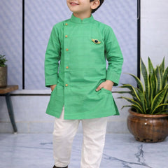Boys Solid Pure Cotton Ethnic Kurta Set with Trousers